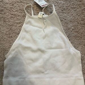 Bozzolo White Ribbed Halter Top